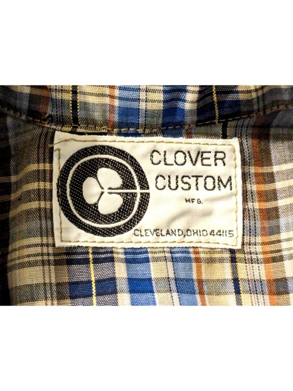 Clover Custom long sleeve blue brown plaid gold trim cowgirl Vintage Shirt M - Picture 7 of 11